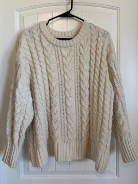 Cream chunky cable knit crewneck sweater. Size XXL